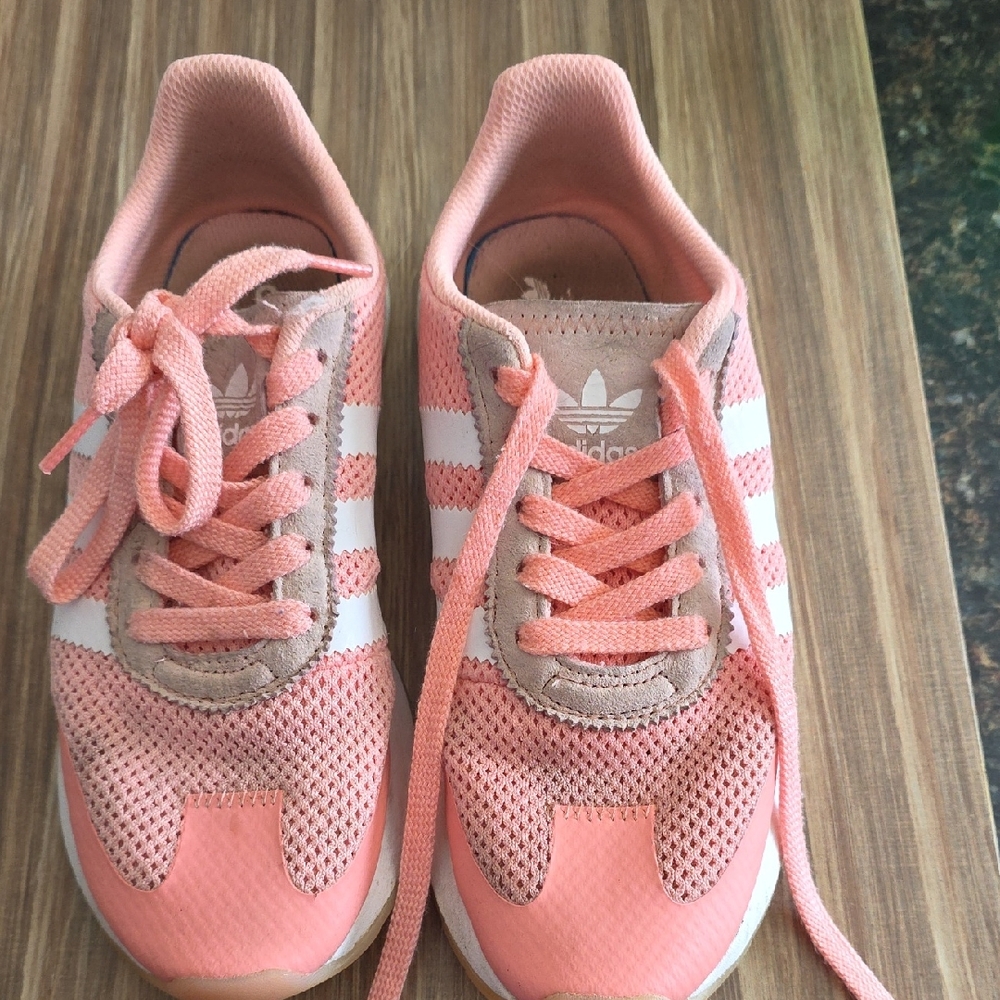 Adidas Coral and White Mesh Sneakers